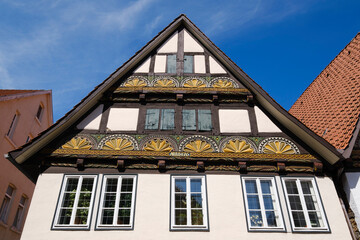 Verzierte Giebelfront, Bürgerhaus, Lemgo, Ostwestfalen-Lippe, Nordrhein-Westfalen, Deutschland, Europa