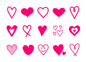 Doodle heart icon set. Valentines day hand drawn heart collection. 