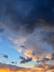 Evening violet sky with clouds, twilights heavens background