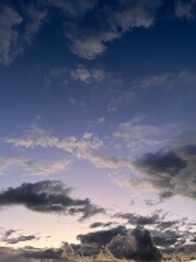 Evening violet sky with clouds, twilights heavens background