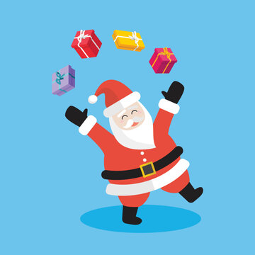 Santa Claus juggling gift boxes
