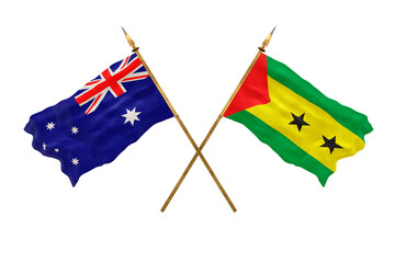 Background for designers. National Day. 3D model National flags Australia and Sao tome and principe