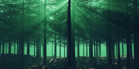 forest in the morning forest nature light rays wood night green rain landscape outdoor 3d render illustration 