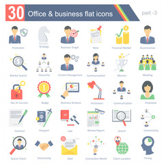 Obraz premium A set of 30 icons for office, business and day to day business activities including planning, meeting, strategy and so on