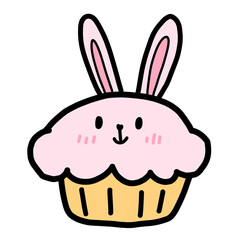 easter bunny with a cupcake cute cartoon pastel illustration