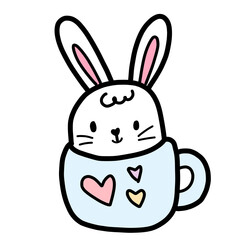 Obraz premium cute cartoon easter bunny rabbit in a cup