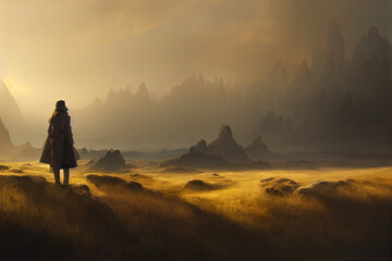 Obraz premium Someone seen from behind facing a landscape