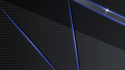 Black background with metal line hexagon texture and shiny light rays. Vector abstract graphic design banner pattern presentation background wallpaper web template.