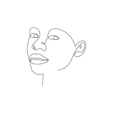 One line illustration of a woman's face. One line face. Minimalistic art
