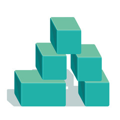 Obraz premium Image of emerald colored cubes and rectangle with shadow on white background, geometric three-dimensional shapes.