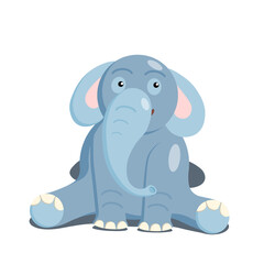 Cartoon character elephant minimalist gray blue sitting. Isolated vector illustration on a white background.