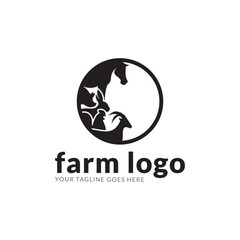 Vector group of animal farm labels, horse, pig, chicken, goat, Animal Logos.
