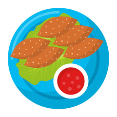 Kibbeh or kubba Concept,  kabbaba Balls with Sauce Fried quibe vector color icon design, Asian Cuisines symbol, Most Popular Dishes Sign, Street Foods stock illustration 