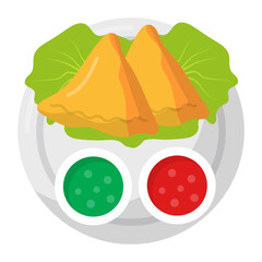 Samosas with chutney and green chilies Concept,  vector color icon design, Asian Cuisines symbol, Most Popular Dishes Sign, Street Foods stock illustration 