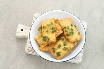 Tempe Mendoan, traditional fried tempeh, one of popular food from Indonesia.
