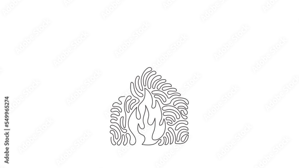 Poster self drawing animation of single line draw fire line icon. house building in flames. insurance symbo