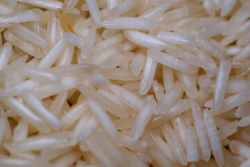 Macro texture of clean uncooked basmati rice 