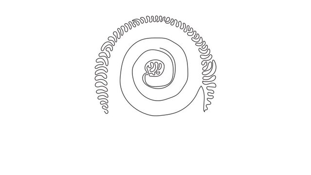 Animated self drawing of continuous line draw fire hose logo in trendy style. Suitable for many purposes. Firefighter equipment. Swirl curl circle background style. Full length one line animation