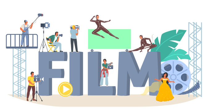 Making cinema movie video production flat vector