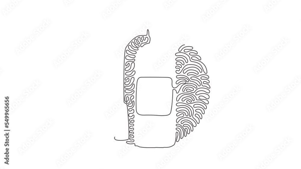 Poster self drawing animation of single line draw fire extinguisher protection with nozzle. portable fire e