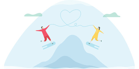 Lover plays ice skating. Scene is designed for winter season. Illustration is in flat style.