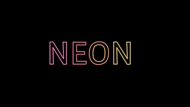 neon sign, neon word animation effect make with neon lines, text of neon animation style on black background.