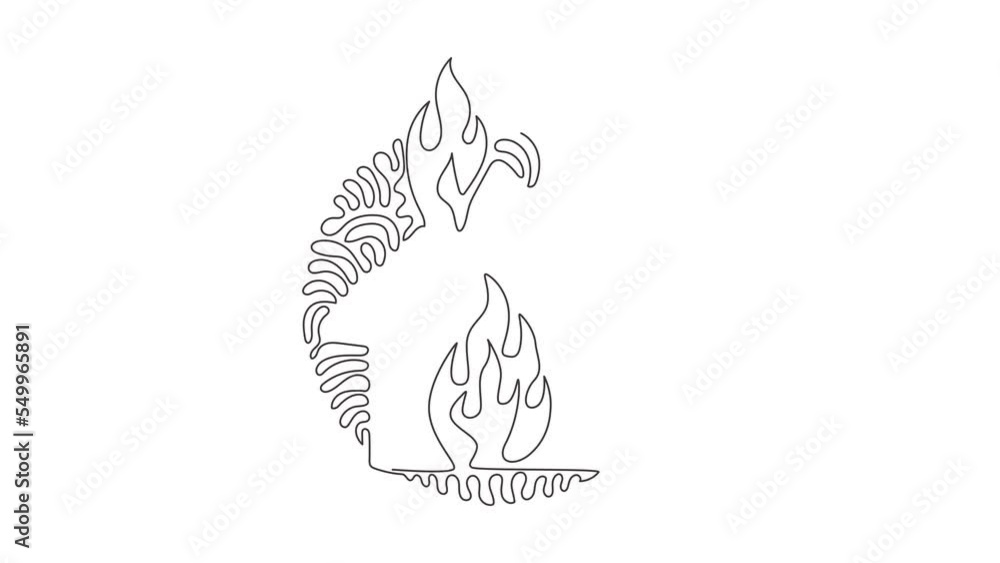 Poster animated self drawing of continuous line draw fire line icon. house building in flames. insurance sy