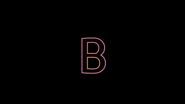 b letter make with neon line, animation letter of b in pink neon effect on black background