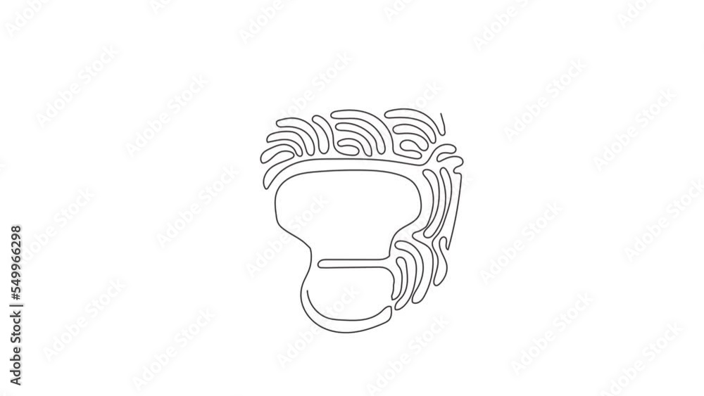 Poster self drawing animation of single one line draw boxing helmet flat symbol front view. protection blac
