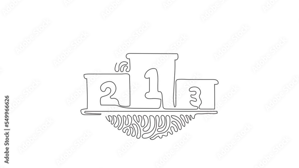 Poster self drawing animation of single line draw winners podium with number. pedestal or platform. stage f