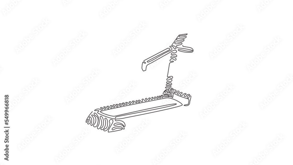 Poster animated self drawing of continuous line draw professional treadmill with incline. sports fitness ex