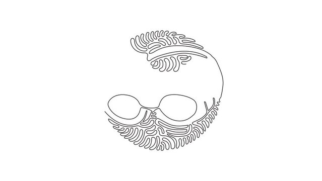 Self drawing animation of single line draw glasses for swimming. Swim goggles. Professional swimming equipment. Beach object. Swirl curl circle style. Continuous line draw. Full length animated