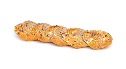 Multigrain bread baguette isolated on white background