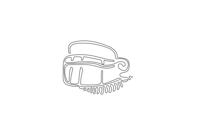 Self drawing animation of single line draw American football helmets. Design element for logo, label, emblem, sign, poster, t shirt. Swirl curl circle style. Continuous line draw. Full length animated
