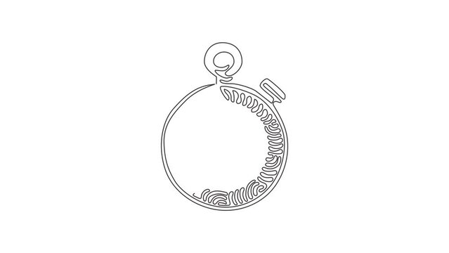 Animated self drawing of continuous one line draw Stopwatch line and solid icon. Timer illustration. Sport watch chronometer. Trendy style. Swirl curl style concept. Full length single line animation