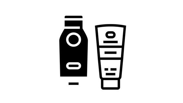 after sun cream tube and bottle line icon animation