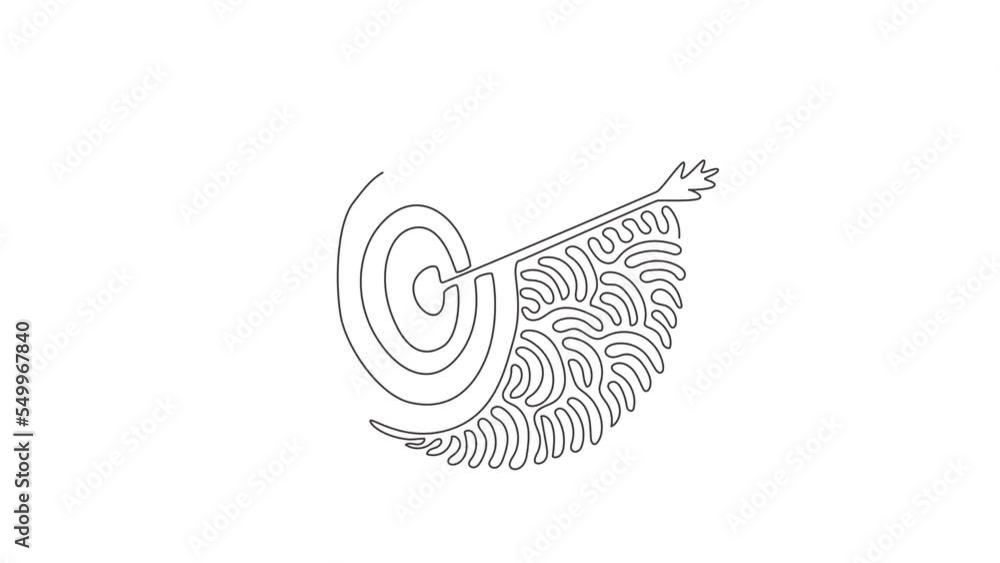 Poster animated self drawing of continuous one line draw archery target with arrows archer sport game compe