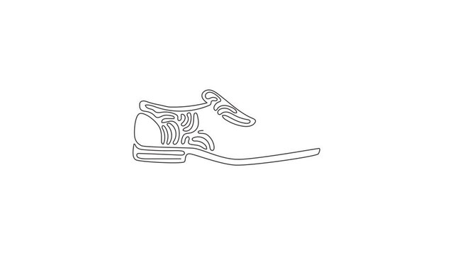 Animated self drawing of continuous line draw male black leather shoes. Comfortable footwear. Men's shoes picture that fit into fashion of the year. Swirl curl style. Full length single line animation