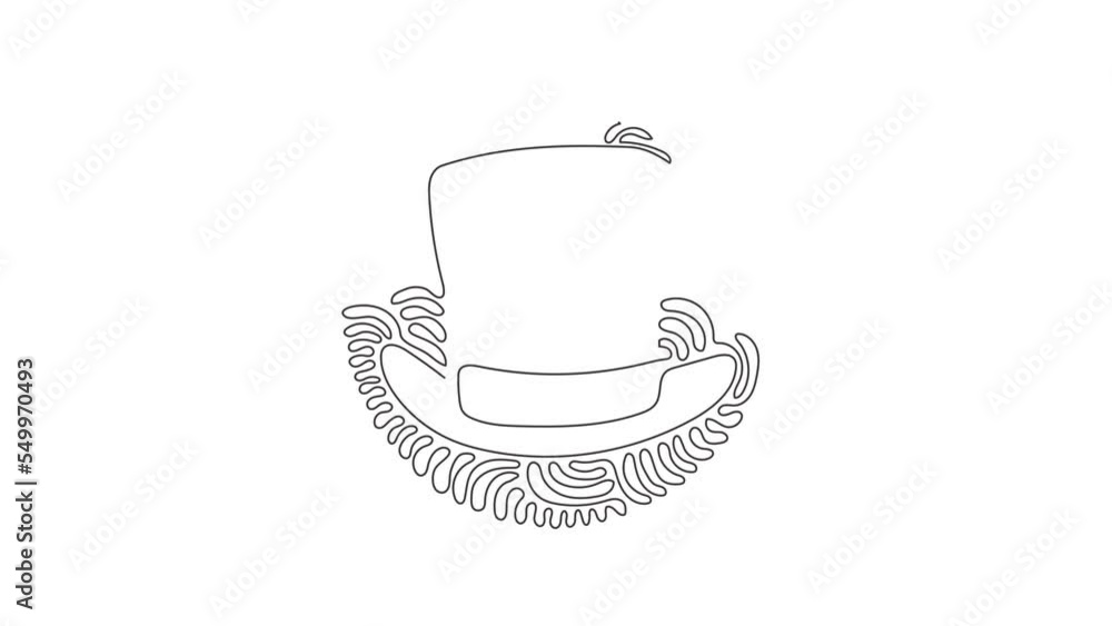 Poster animated self drawing of continuous line draw vintage top hat. cylinder hats. old fashioned clothes.