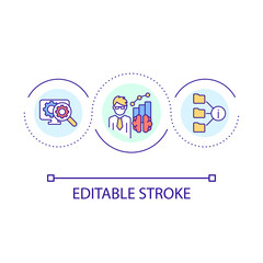 Fototapeta premium Data analytics loop concept icon. Statistical research. Information management. Optimizing database abstract idea thin line illustration. Isolated outline drawing. Editable stroke. Arial font used