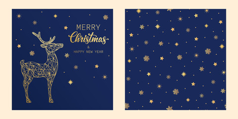 Merry Christmas and Happy New Year, deer on a blue background. Vector illustration.