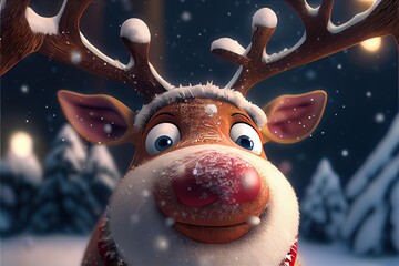 Cute reindeer in the snow - obrazy, fototapety, plakaty