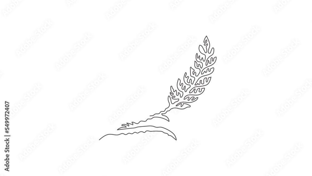 Poster self drawing animation of single one line draw wheat symbol logo template. agriculture farm icon. na