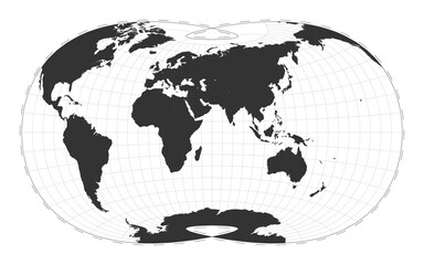 Vector world map. Laskowski tri-optimal projection. Plan world geographical map with latitude/longitude lines. Centered to 60deg W longitude. Vector illustration.