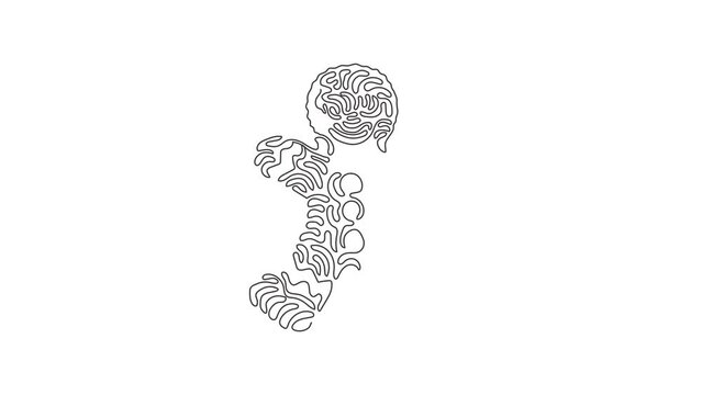 Continuous one line drawing gingerbread man icing. Cookie in shape of man. Illustration for winter holiday, cooking, new year's eve. Swirl curl style. Single line design vector graphic illustration