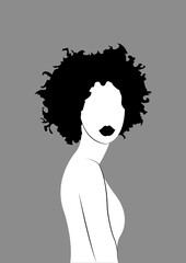 Silhouette profile image of female avatar for social networks. Fashion and beauty. Black white vector flat illustration.