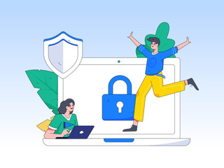 Cyber ​​security safety characters flat vector concept operations illustration
