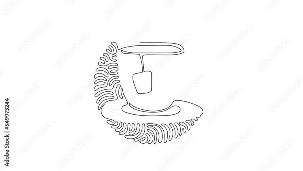 Poster animated self drawing of single continuous line draw cup with tea bag. hot drinks for breakfast. enj