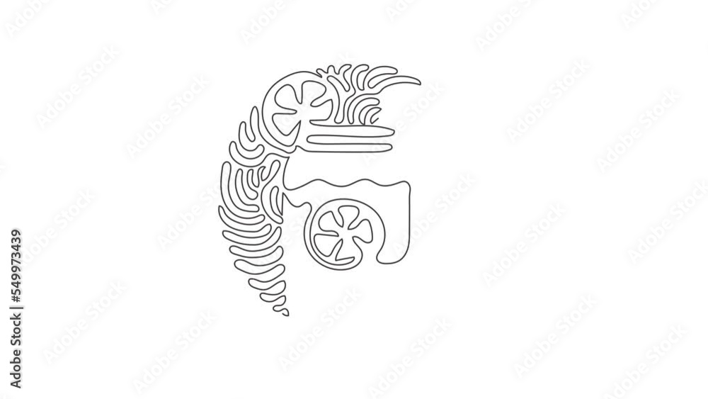 Poster animated self drawing of continuous line draw hand drawn lemon, lemon slice, jar with lemonade. fres