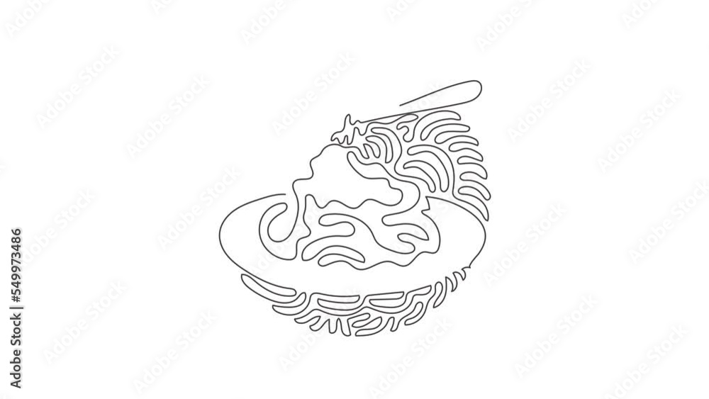 Aufkleber animated self drawing of single continuous line draw spaghetti bolognese with fork on plate. classic